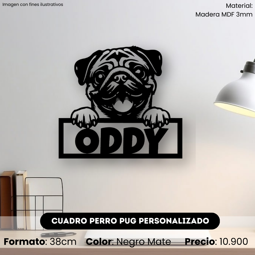 Cuadro Perro Pug con Nombre Personalizado