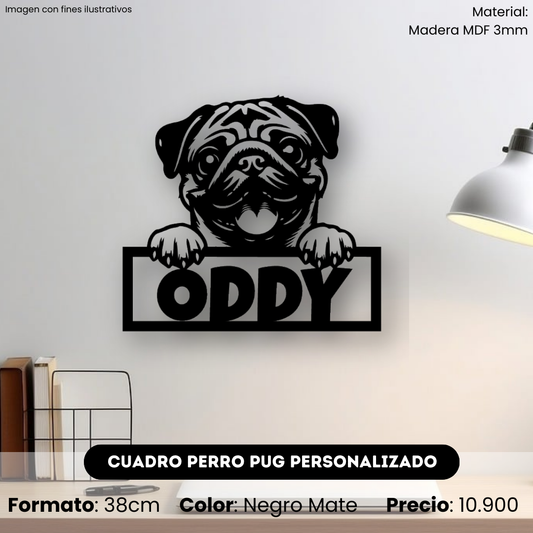 Cuadro Perro Pug con Nombre Personalizado